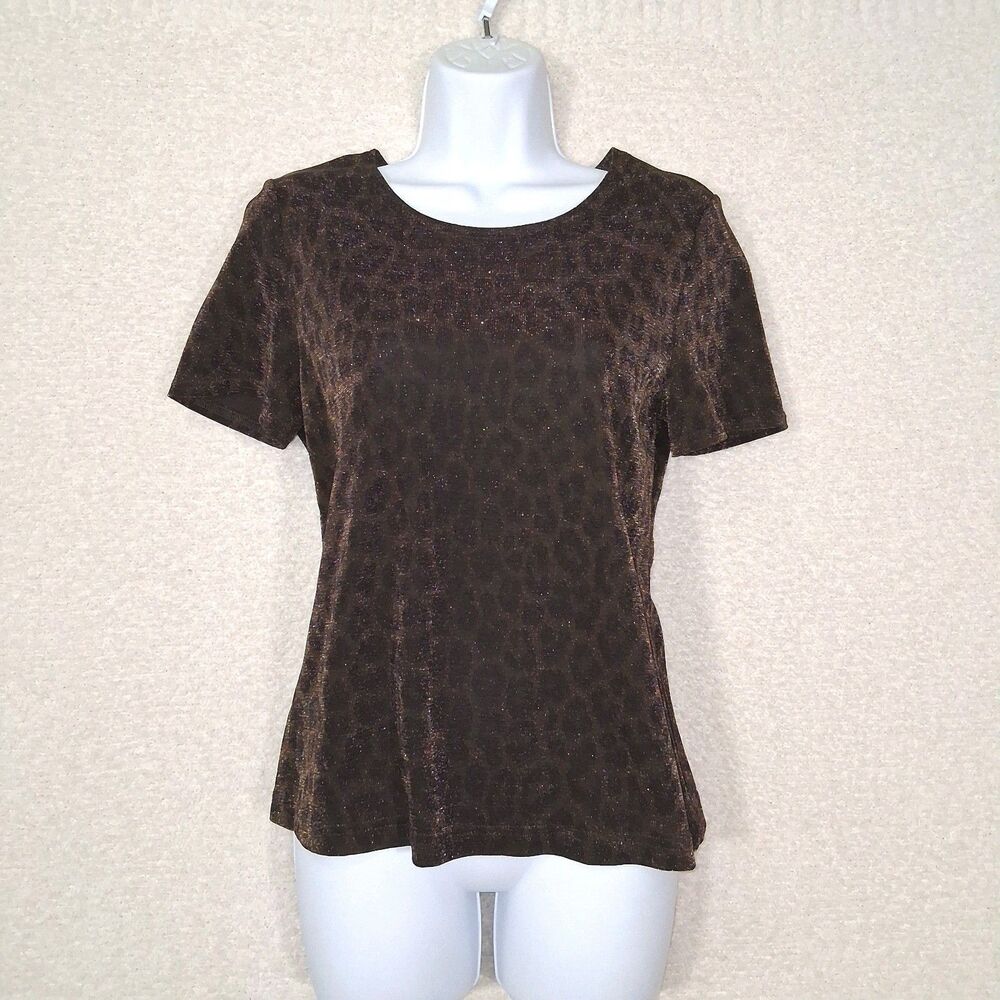 Vintage Leopard Sparkle Metallic Top Sz S Retro Glam Whimsigoth 90s Grunge Chic